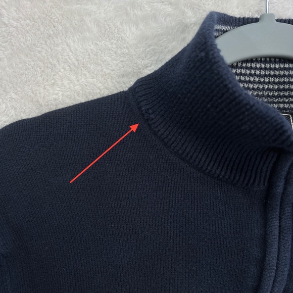 Express Mens M Navy Quarter Zip Pullover Sweater 100% Cotton Knit Lion Logo - Picture 4 of 12